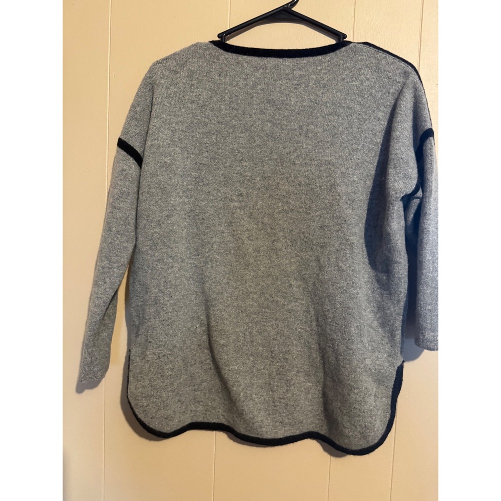 J Crew Women XS Gray Black Trim Wool Crew Neck 3/4 Sleeve Sweater Top Women - Picture 3 of 9